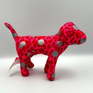 Victoria's Secret PINK Dog Mascot Plush Hot Pink Leopard Print Silver Polka Dot